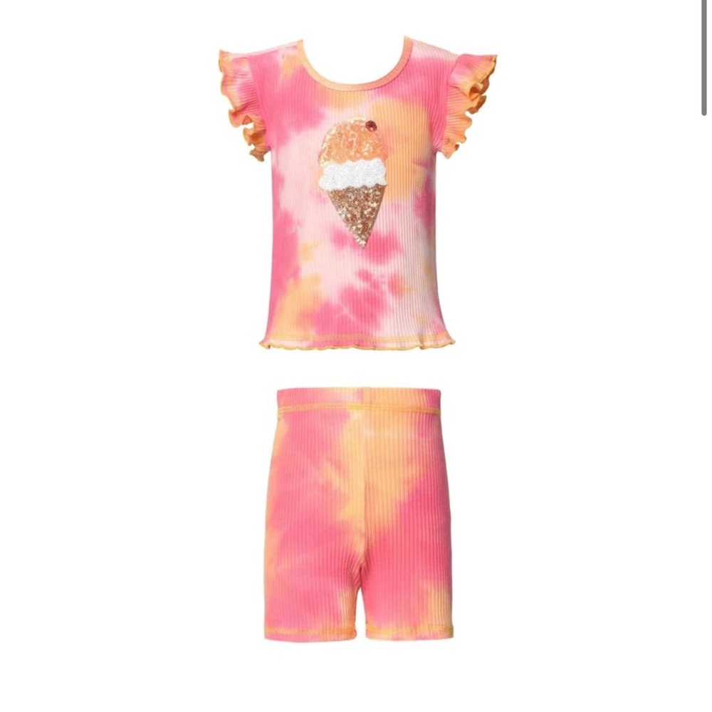 Baby Sara - Ruffle Tie-Dye Top w/ Ice Cream Patch & Tie-Dye Biker Shorts Set